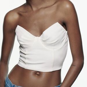 ZARA Pleated Strapless Top White Size S